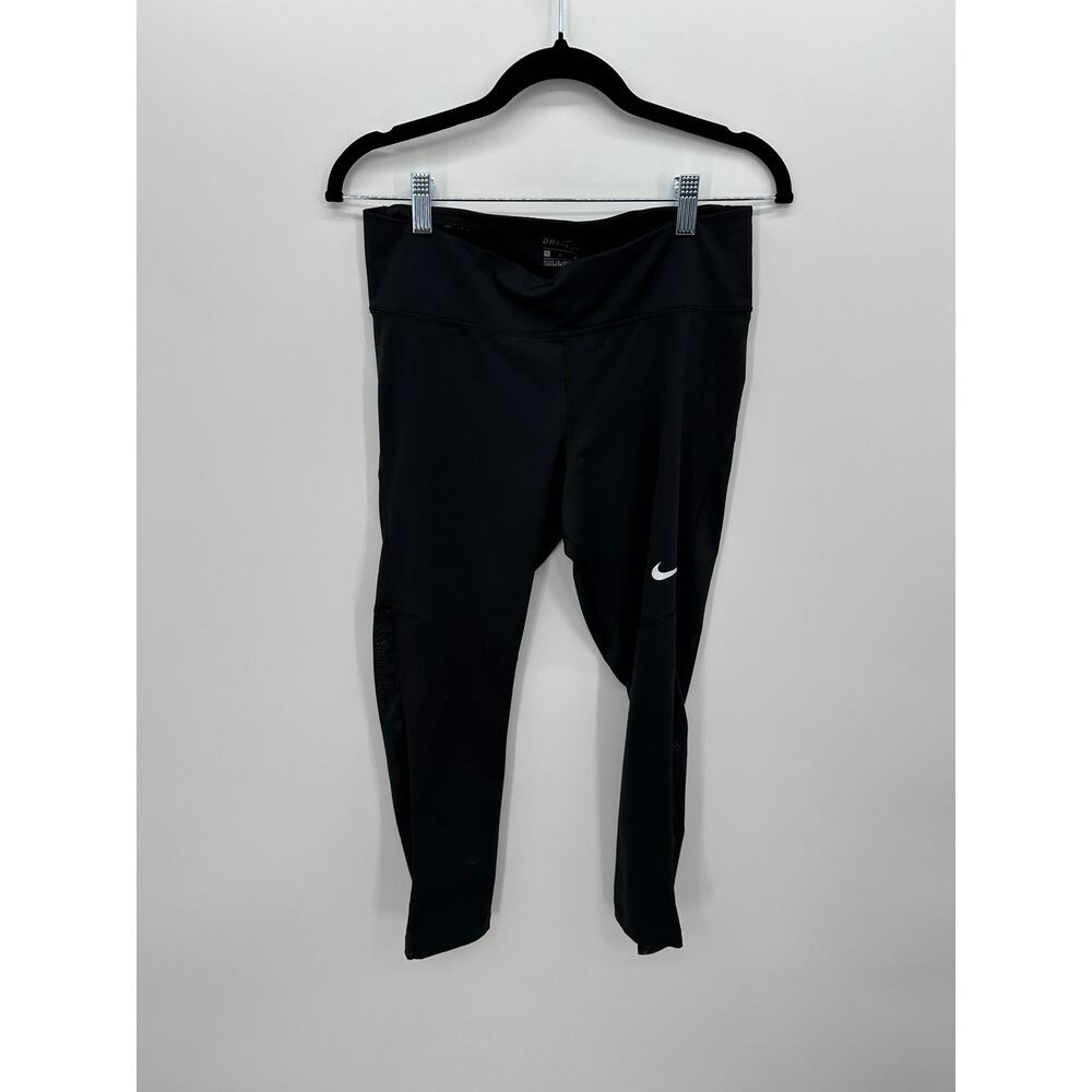 Nike Womens Black Dri-FIT Cropped Mesh Leggings Sz L Workout Gym Running ER16